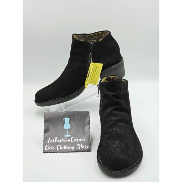 NWT Fly London Women's Black Suede Merk Ankle Bootie Size 8.5  (39) 2821 - Picture 1 of 15